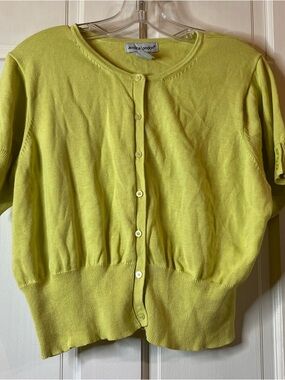 Jessica London Yellow-Green Short Sleeve Button Cardigan